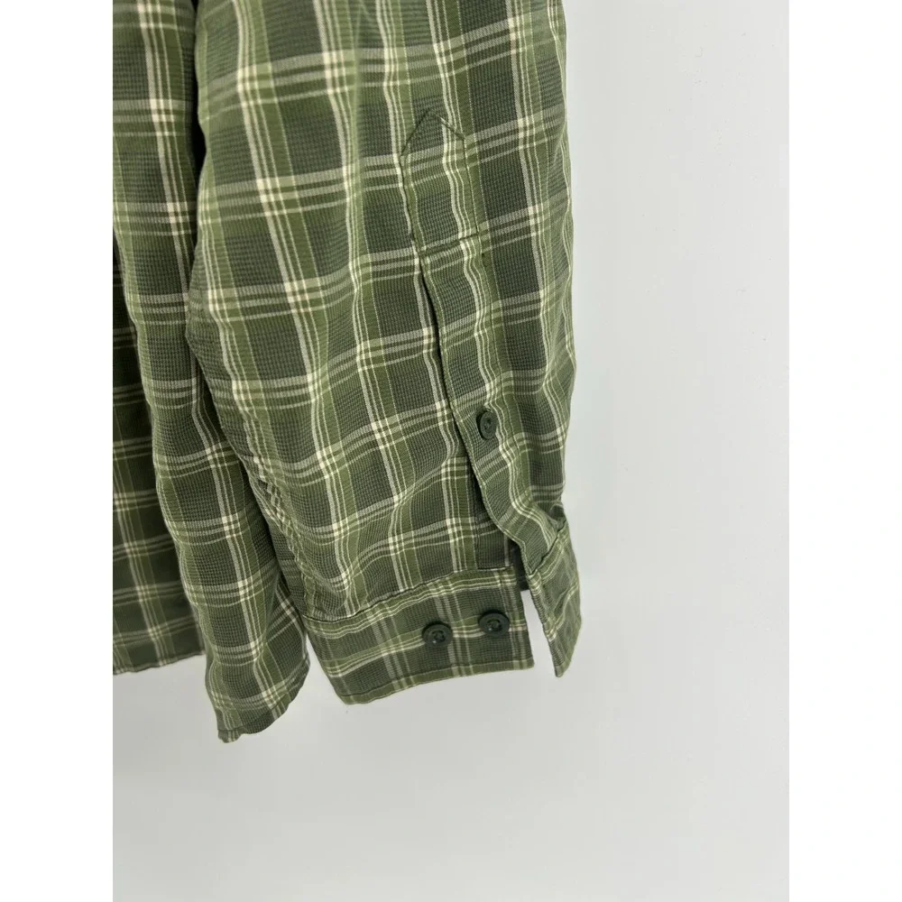 The North Face Button Down Shirt Mens Green Plaid Long Sleeve Collared Large